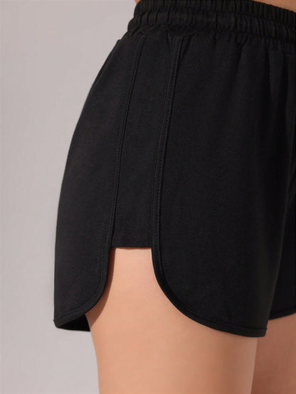 SHEIN Sport Slayoga Pantalones cortos deportivos negros básicos con cordón en la cintura para mujer