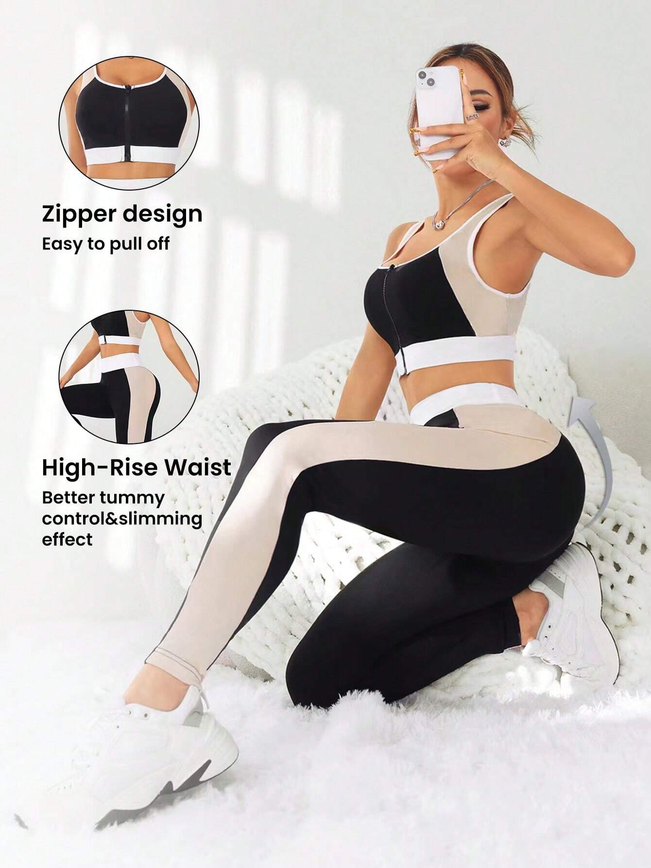 SHEIN Sport Studio Conjunto deportivo informal y sencillo de color contrastante para mujer