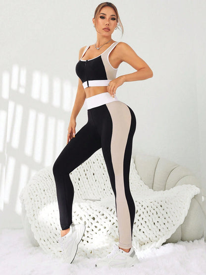 SHEIN Sport Studio Conjunto deportivo informal y sencillo de color contrastante para mujer