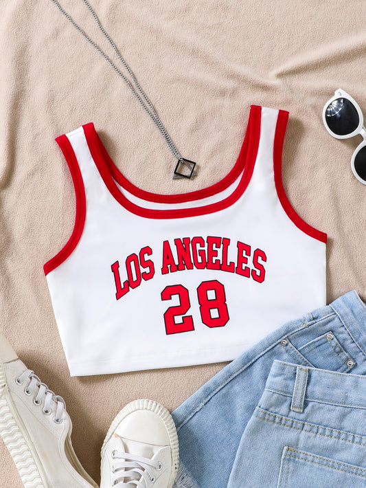 SHEIN Streecool Kids Chicas Top tank crop con estampado de letra unido en contraste