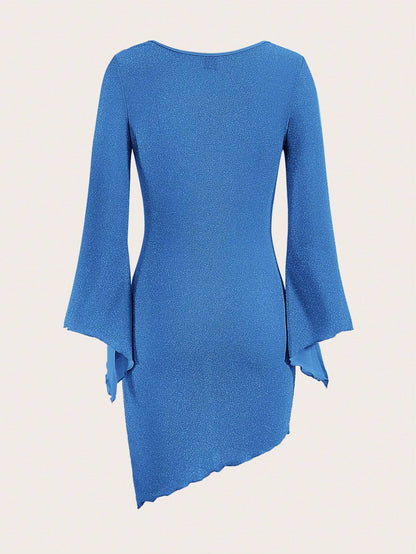 SHEIN Sweetina Vestido ajustado con purpurina y manga acampanada con abertura en la parte delantera