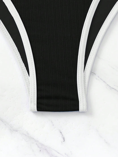 SHEIN Swim Bañador bikini unido en contraste vinculado con aro