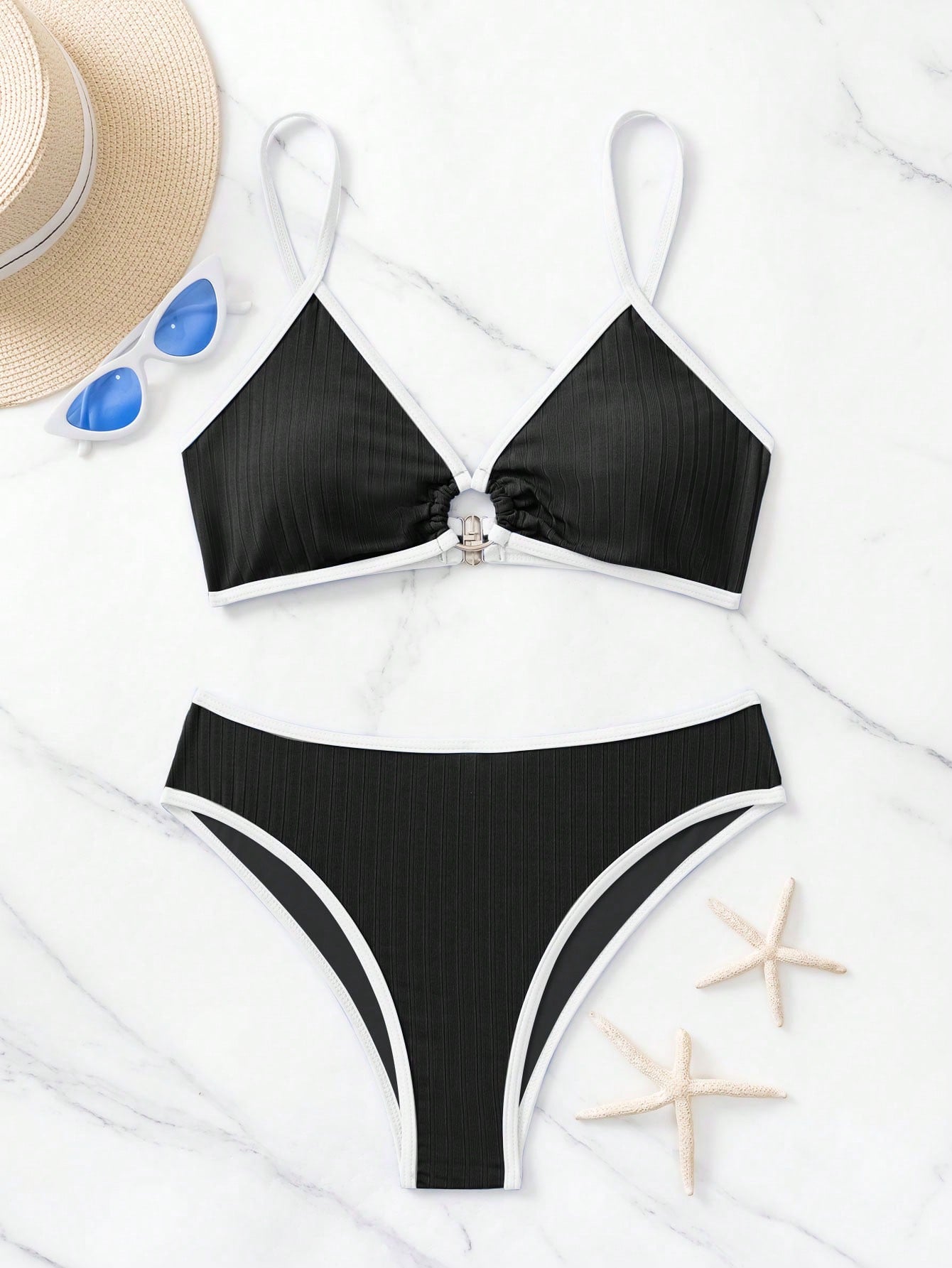 SHEIN Swim Bañador bikini unido en contraste vinculado con aro