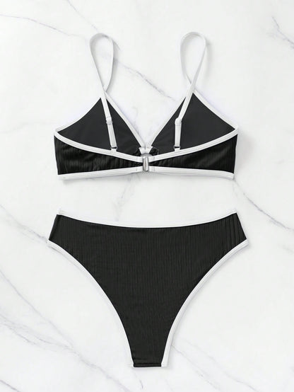 SHEIN Swim Bañador bikini unido en contraste vinculado con aro