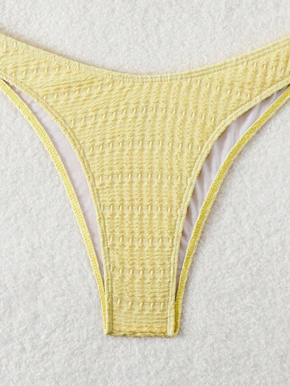 SHEIN Swim Conjunto de bikini bandeau de unicolor para mujer, traje de baño amarillo de playa de verano