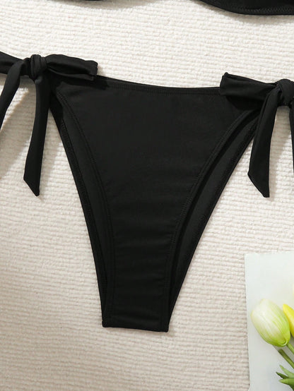 SHEIN Swim Conjunto de bikini con lazada lateral fruncida para mujer para la playa de verano (con aros y push up)