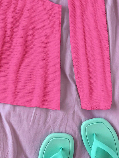 SHEIN Swim Vestido Largo Encubierto Con Mangas Murciélago unicolor Y Cintura Con Huecos, Para Verano, Playa, Vacaciones