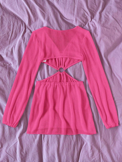 SHEIN Swim Vestido Largo Encubierto Con Mangas Murciélago unicolor Y Cintura Con Huecos, Para Verano, Playa, Vacaciones