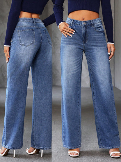SHEIN Tall Jeans de mezclilla desgastados y lavados, sencillos, para uso diario, para mujer