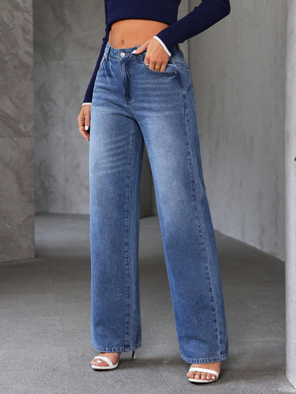 SHEIN Tall Jeans de mezclilla desgastados y lavados, sencillos, para uso diario, para mujer