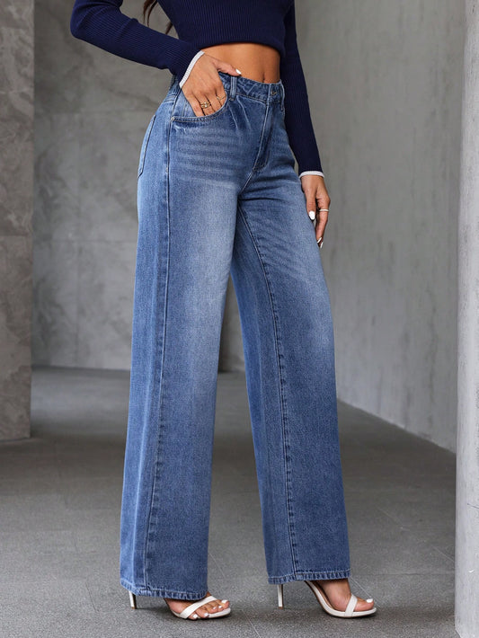 SHEIN Tall Jeans de mezclilla desgastados y lavados, sencillos, para uso diario, para mujer