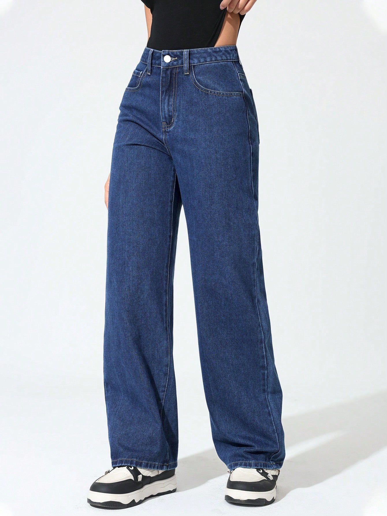 SHEIN Tall Pantalones vaqueros de pierna ancha de tiro bajo y bolsillo casual sueltos para mujer