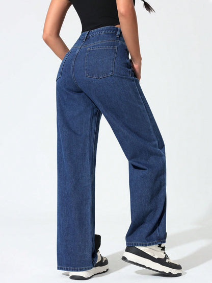 SHEIN Tall Pantalones vaqueros de pierna ancha de tiro bajo y bolsillo casual sueltos para mujer