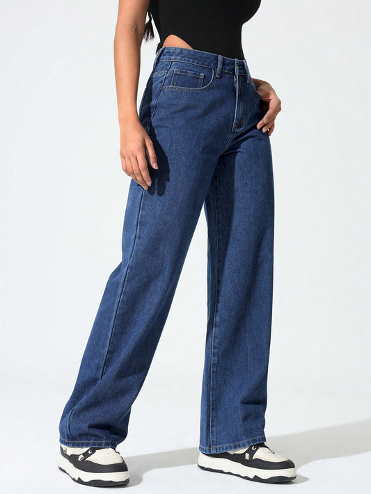 SHEIN Tall Pantalones vaqueros de pierna ancha de tiro bajo y bolsillo casual sueltos para mujer