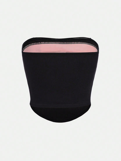 SHEIN Top de tubo de punto para adolescentes unicolor con detalles de cinta de colores de contraste y tirantes desmontables