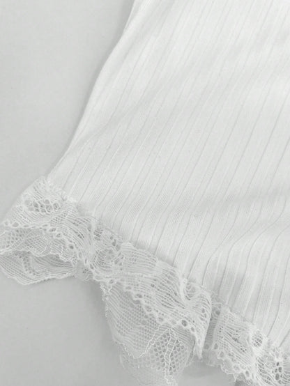 SHEIN Unity Camiseta De Encaje Blanco Para Mujer Con Tejido De Punto Y Alta Elasticidad, Con Dobladillo Asimétrico En Forma De Chaleco