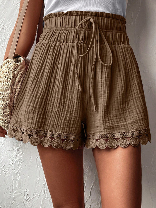SHEIN VCAY Shorts De Verano Casuales Con Patrón Texturizado, Pretina Elástica Con Cordón