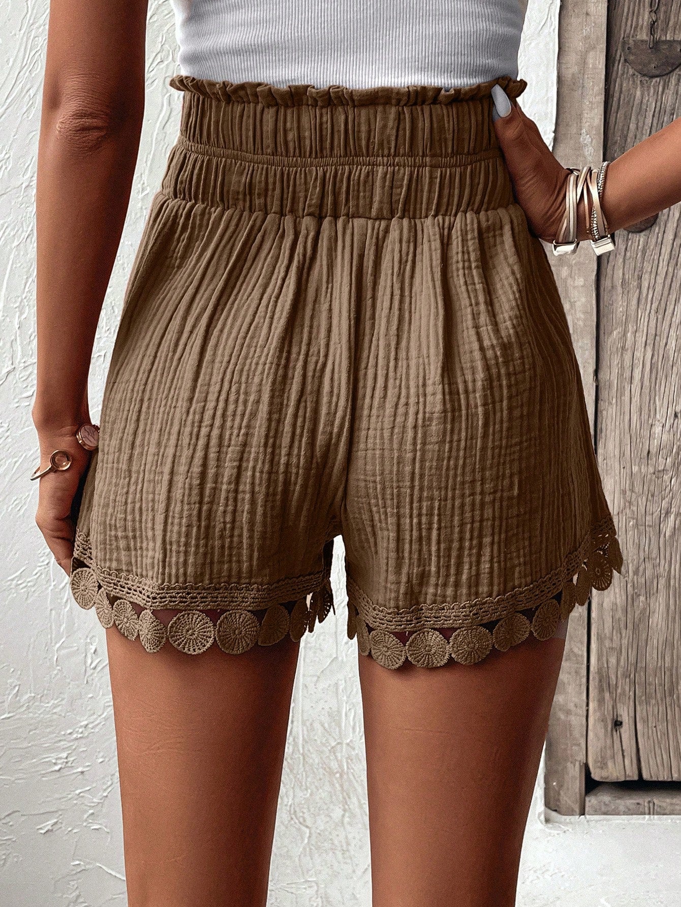 SHEIN VCAY Shorts De Verano Casuales Con Patrón Texturizado, Pretina Elástica Con Cordón