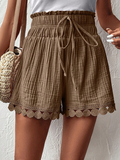 SHEIN VCAY Shorts De Verano Casuales Con Patrón Texturizado, Pretina Elástica Con Cordón