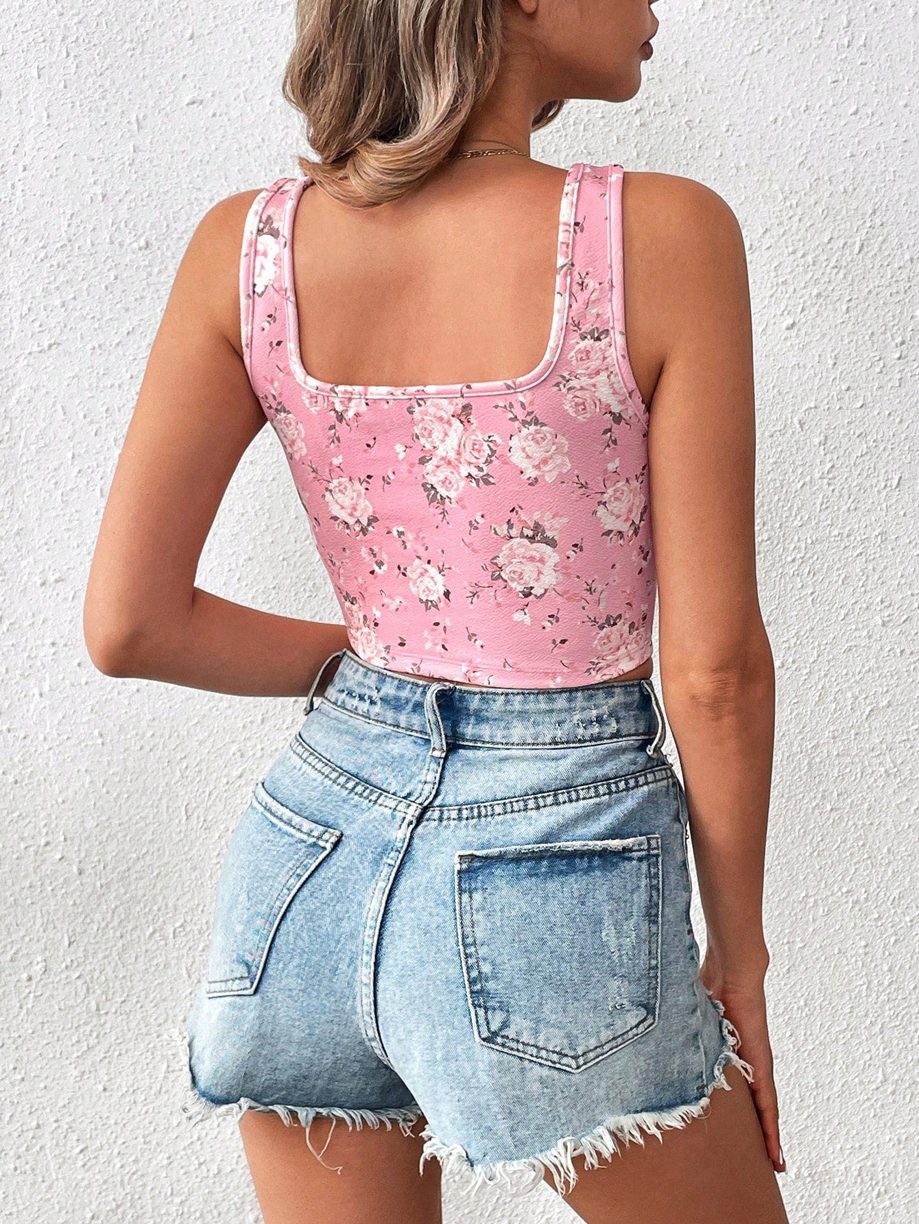 SHEIN VCAY Top corto de punto con estampado impreso para mujeres, vacaciones