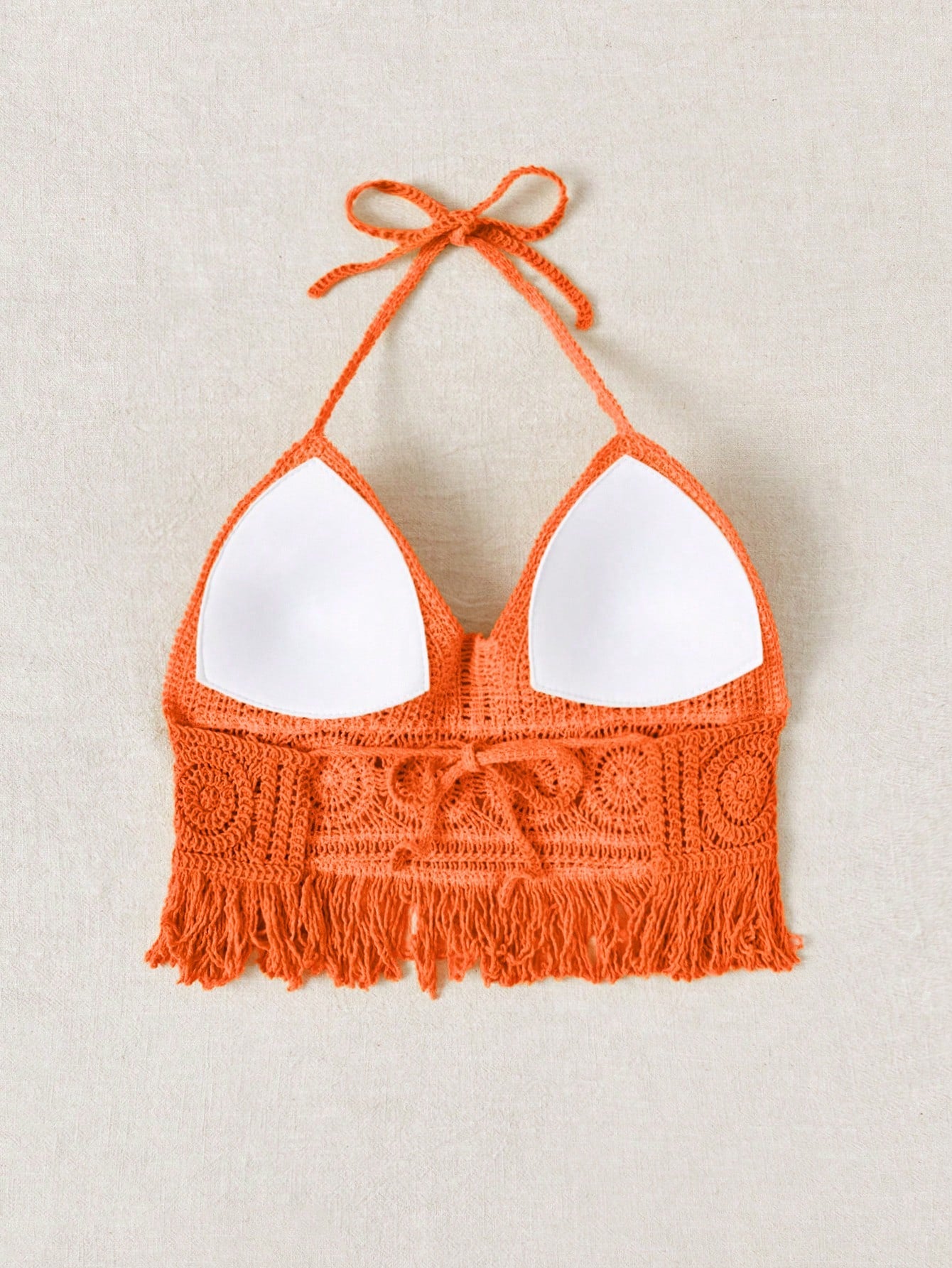 SHEIN VCAY Top de punto con cuello de halter, bajo con flecos y empalme de unicolor, para vacaciones