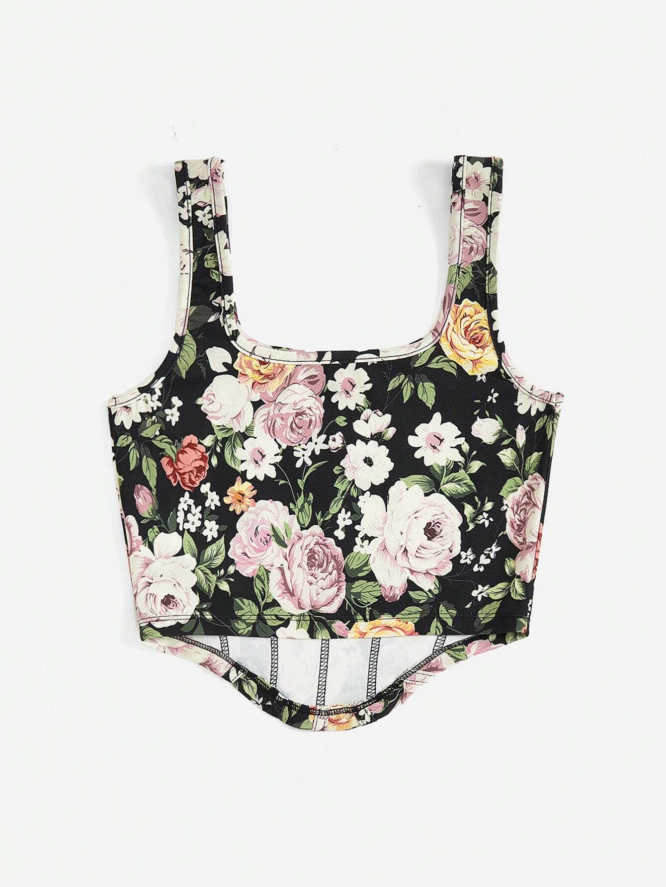 SHEIN VCAY Top de tanque floral impreso de vacaciones para atuendo de vacaciones de mujeres