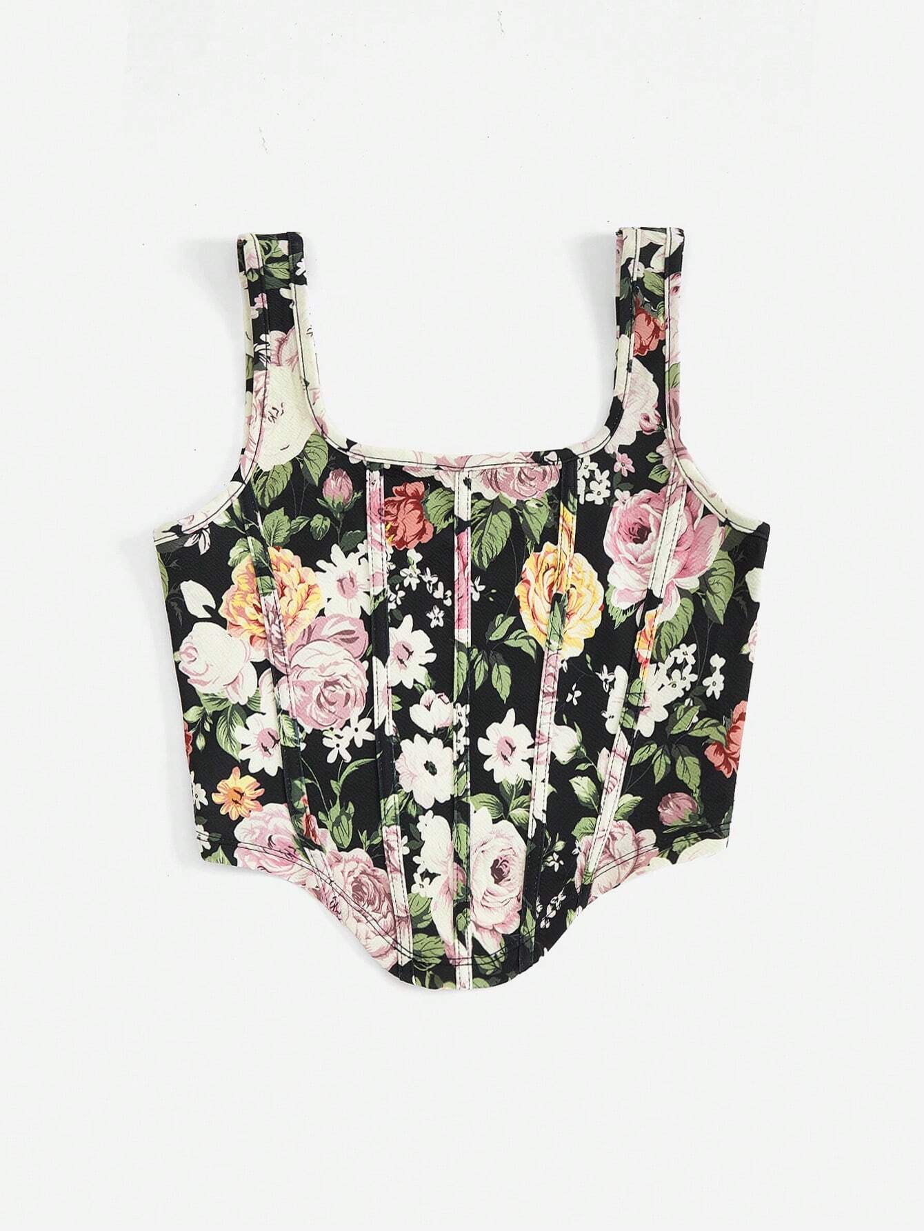 SHEIN VCAY Top de tanque floral impreso de vacaciones para atuendo de vacaciones de mujeres
