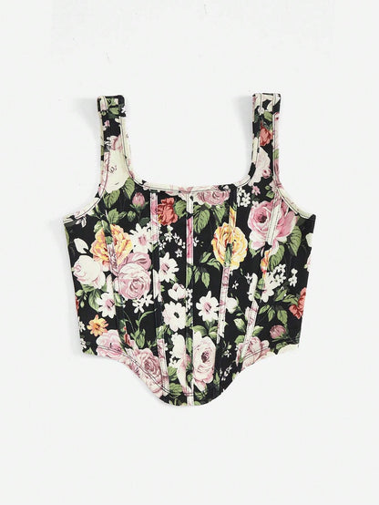 SHEIN VCAY Top de tanque floral impreso de vacaciones para atuendo de vacaciones de mujeres