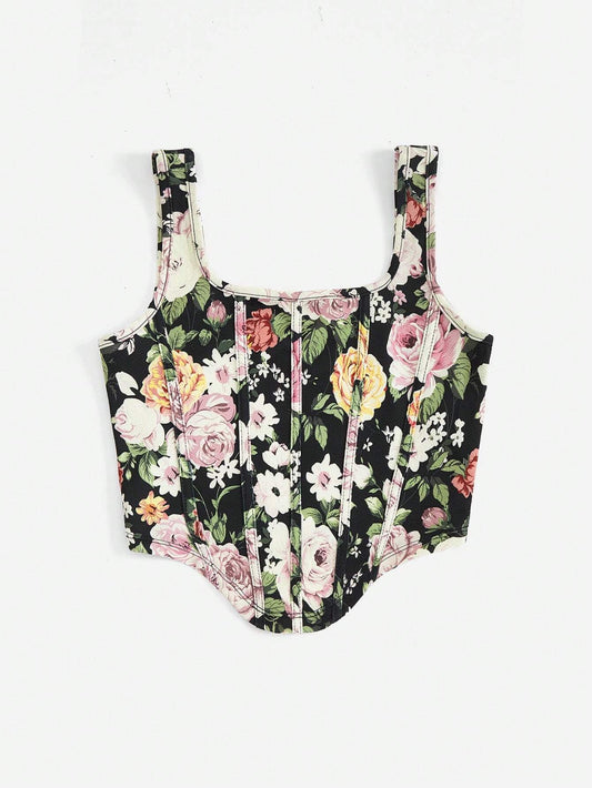 SHEIN VCAY Top de tanque floral impreso de vacaciones para atuendo de vacaciones de mujeres