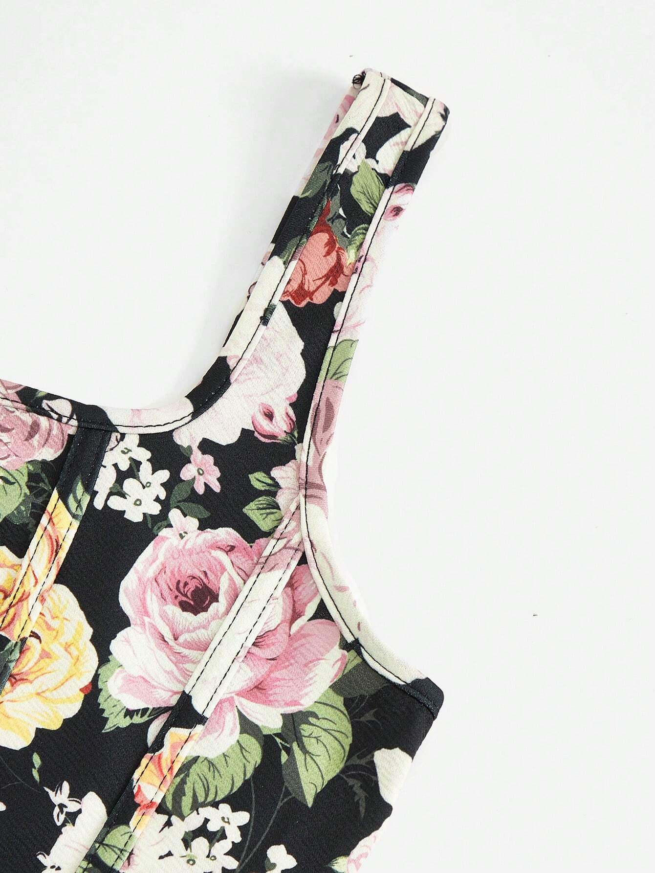 SHEIN VCAY Top de tanque floral impreso de vacaciones para atuendo de vacaciones de mujeres
