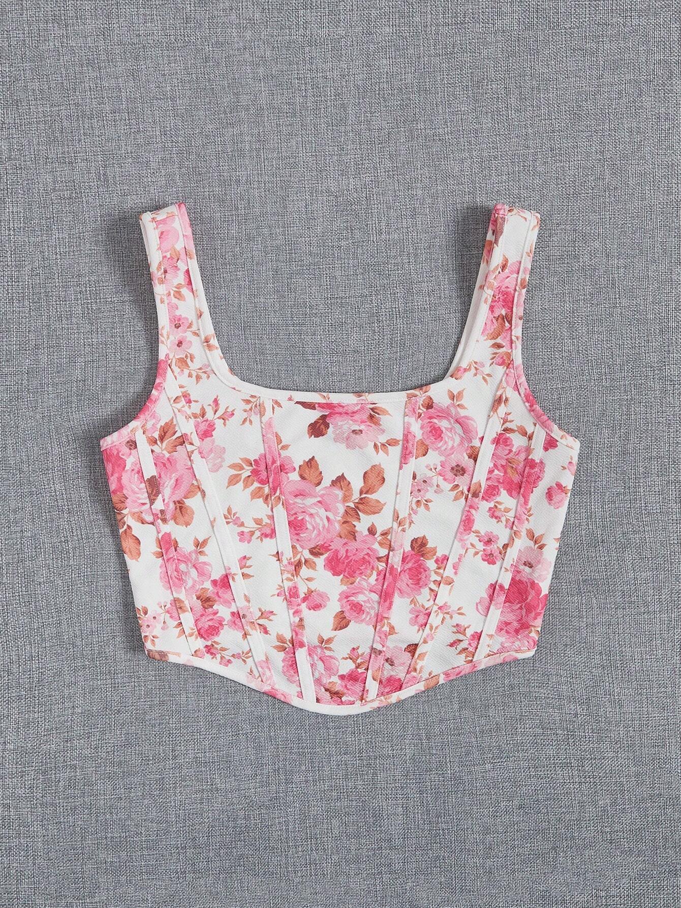 SHEIN VCAY Top tank con estampado floral de cuello cuadrado