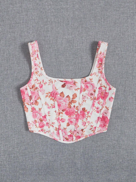 SHEIN VCAY Top tank con estampado floral de cuello cuadrado