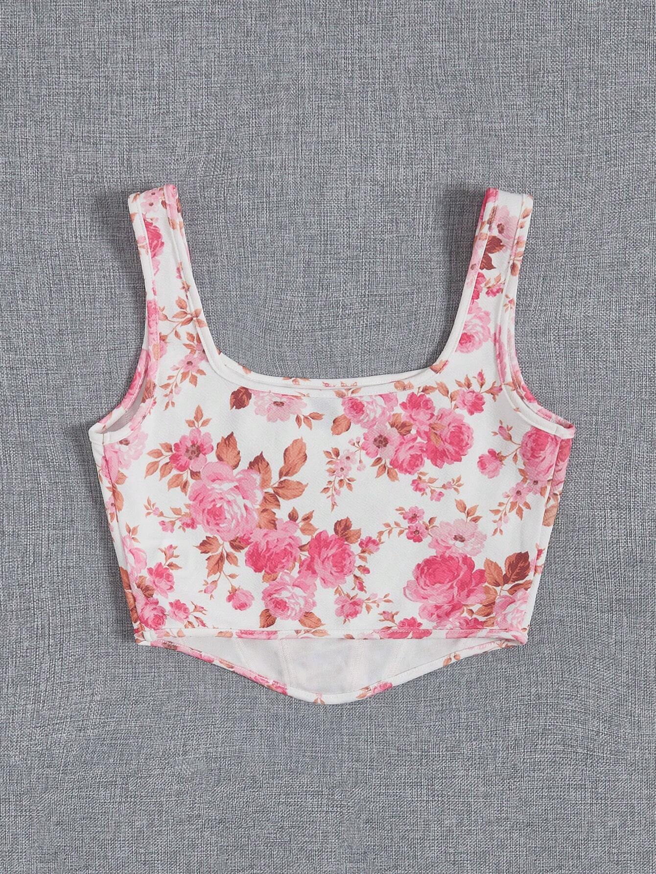 SHEIN VCAY Top tank con estampado floral de cuello cuadrado