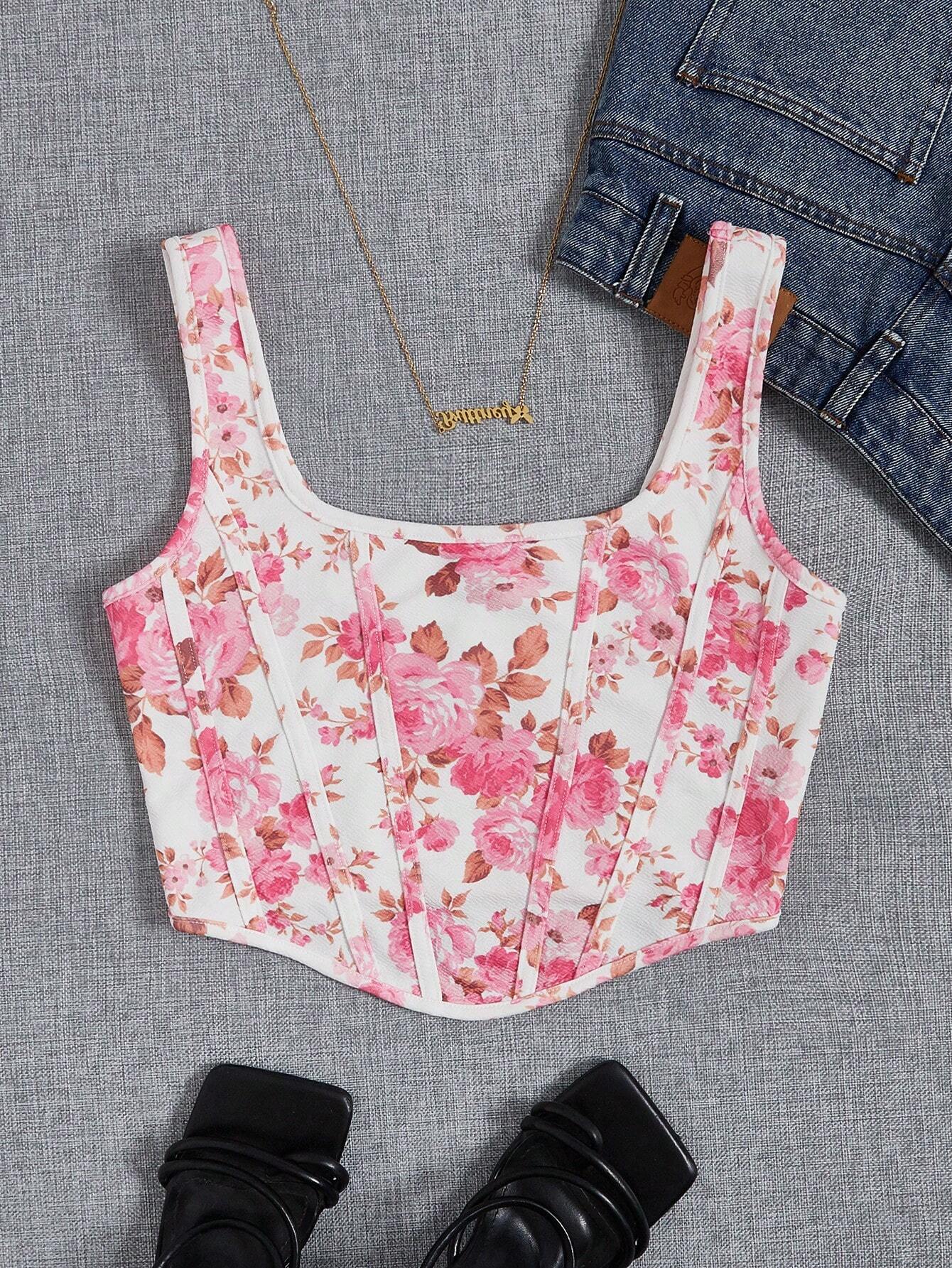 SHEIN VCAY Top tank con estampado floral de cuello cuadrado