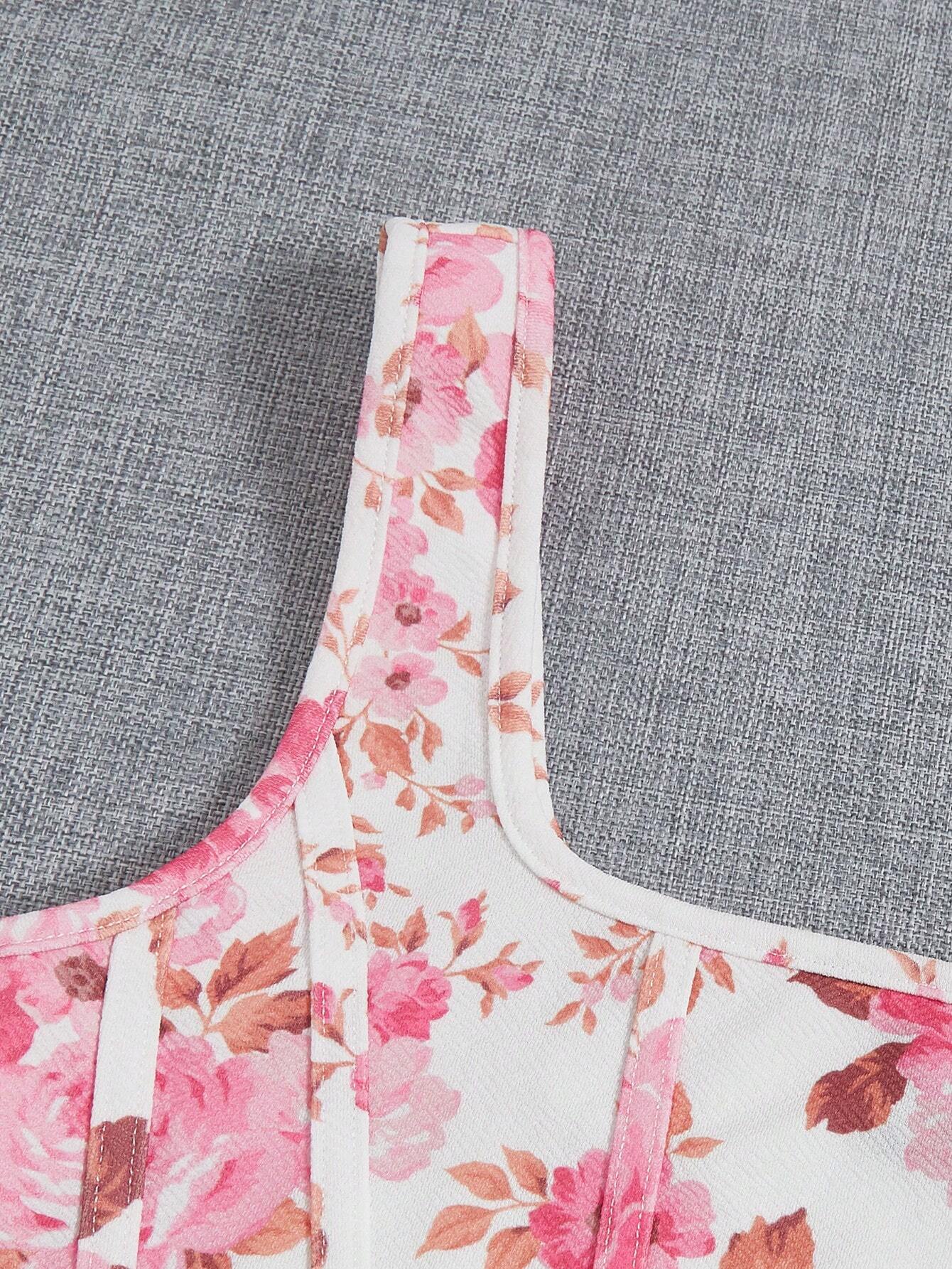 SHEIN VCAY Top tank con estampado floral de cuello cuadrado