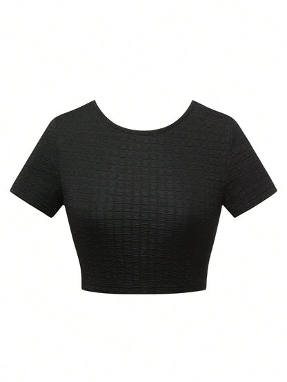 SHEIN SXY Camiseta De Mujer De Manga Corta De Color Sólido