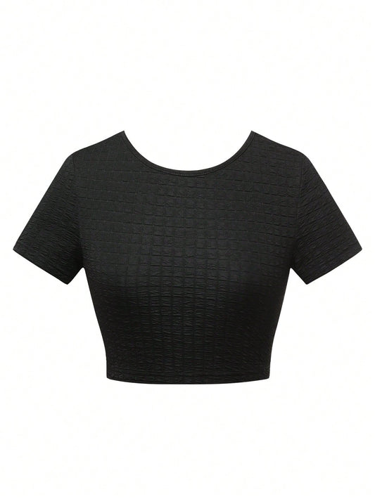 SHEIN SXY Camiseta De Mujer De Manga Corta De Color Sólido