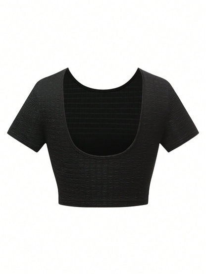 SHEIN SXY Camiseta De Mujer De Manga Corta De Color Sólido