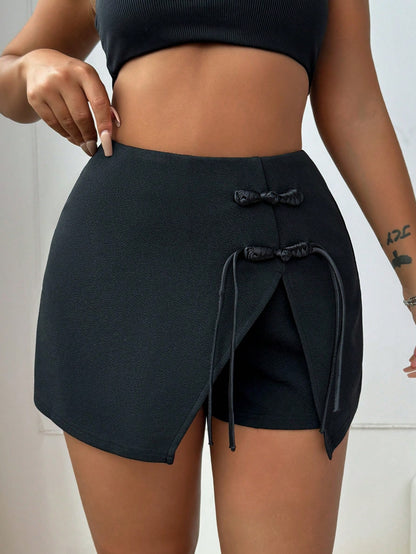 SHEIN SXY Skort con detalle frontal de moño y abertura en el dobladillo