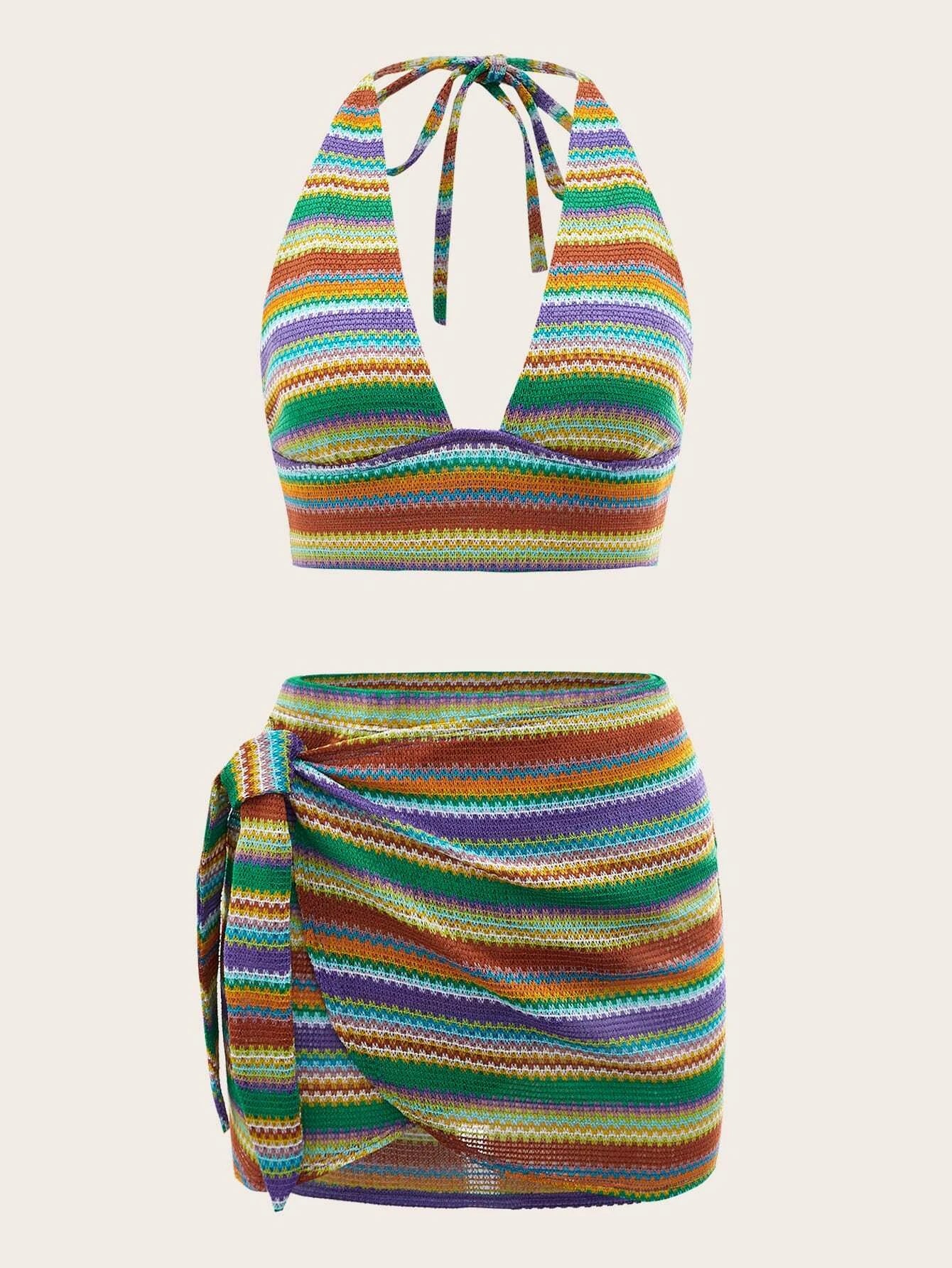SHEIN WYWH con patrón de rayas Top halter con falda cruzada Conjunto