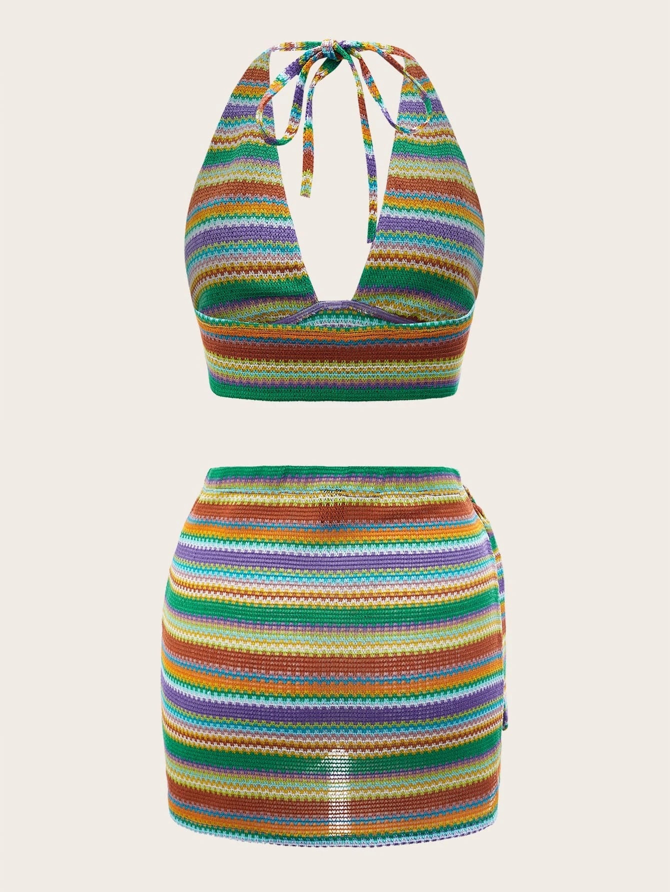 SHEIN WYWH con patrón de rayas Top halter con falda cruzada Conjunto