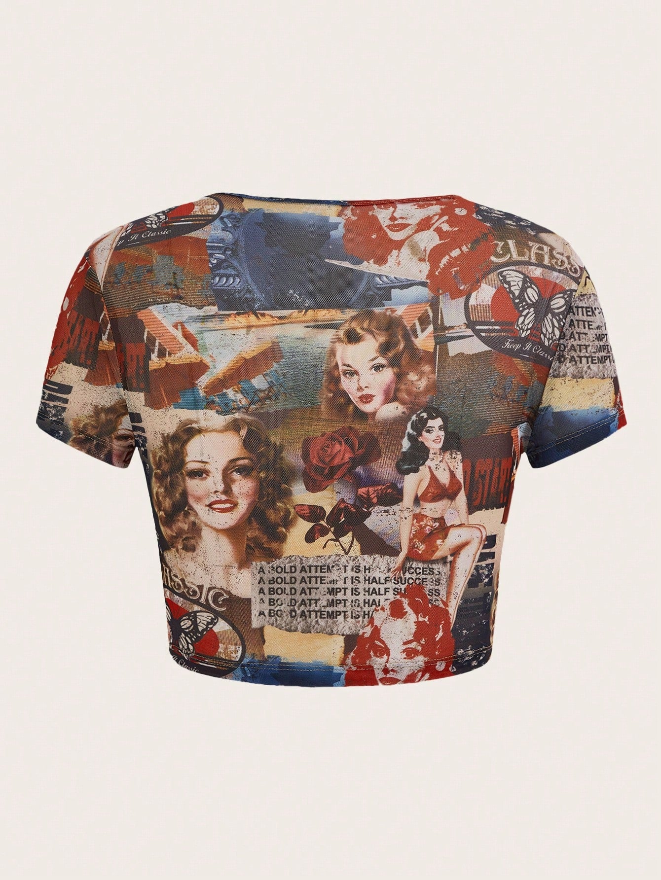 SHEIN X Doris Jocelyn SHEIN ICON Top con estampado de figura crop de malla