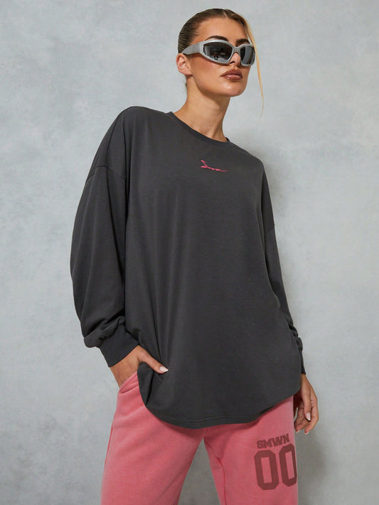 SUMWON WOMEN Sudadera de ajuste holgado con impresión de logotipo delantero