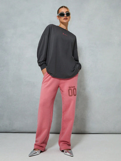 SUMWON WOMEN Sudadera de ajuste holgado con impresión de logotipo delantero