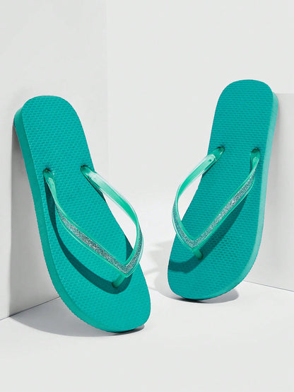 Sandalias de mujer con detalle de brillo en la parte del dedo gordo, chanclas de PVC de moda verde para zapatos de vacaciones de verano, rebajas de verano, Halloween, Navidad, otoño