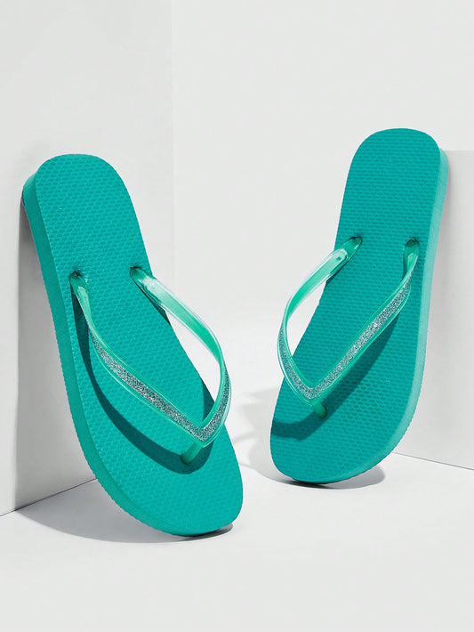 Sandalias de mujer con detalle de brillo en la parte del dedo gordo, chanclas de PVC de moda verde para zapatos de vacaciones de verano, rebajas de verano, Halloween, Navidad, otoño