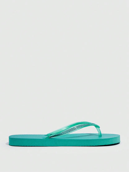 Sandalias de mujer con detalle de brillo en la parte del dedo gordo, chanclas de PVC de moda verde para zapatos de vacaciones de verano, rebajas de verano, Halloween, Navidad, otoño