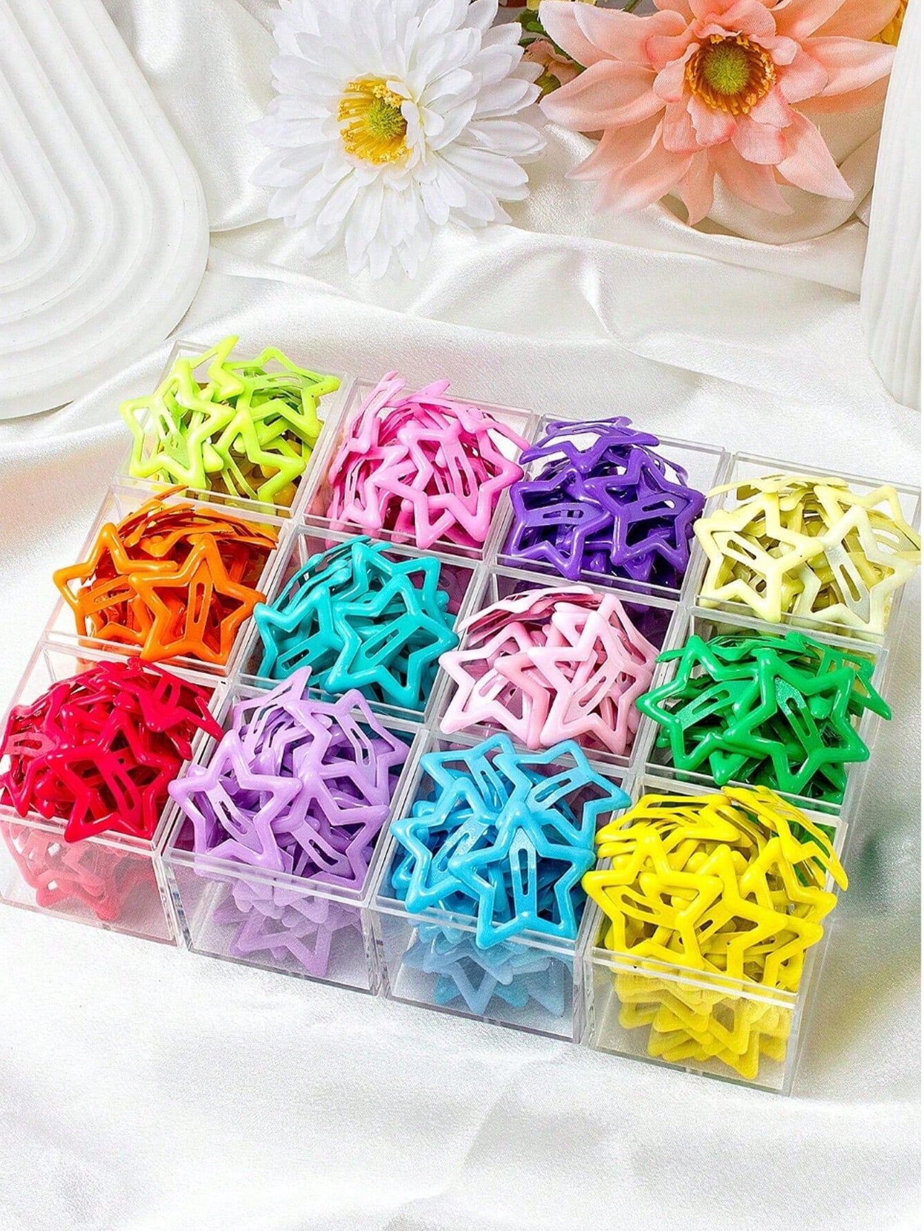 Set de 10/20/50 piezas de pasadores de pelo con estrella hueca de colores, pasadores de flequillo lindos, accesorios de moda para el cabello (sin caja de almacenamiento)