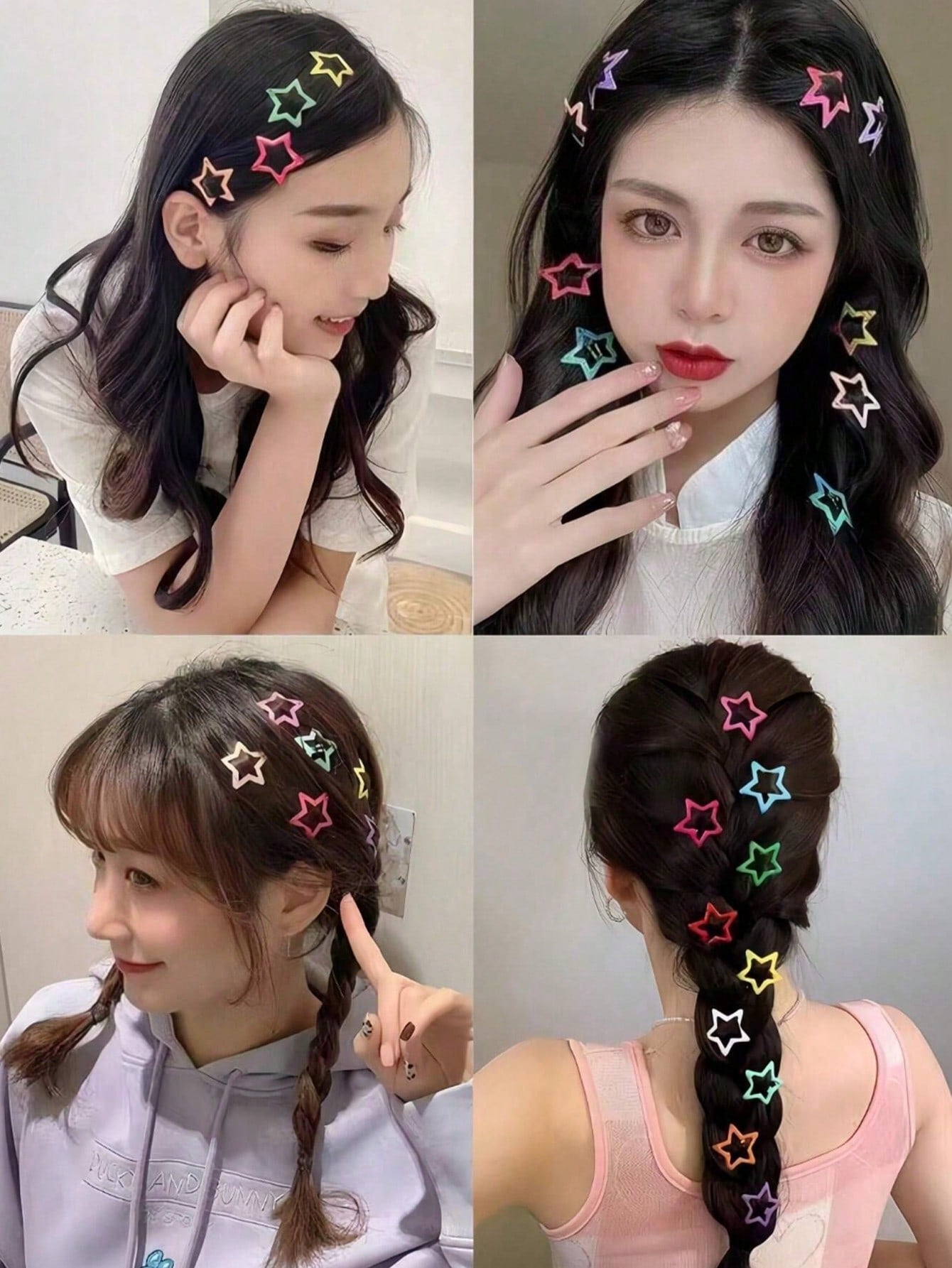 Set de 10/20/50 piezas de pasadores de pelo con estrella hueca de colores, pasadores de flequillo lindos, accesorios de moda para el cabello (sin caja de almacenamiento)