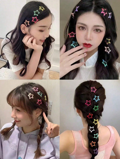 Set de 10/20/50 piezas de pasadores de pelo con estrella hueca de colores, pasadores de flequillo lindos, accesorios de moda para el cabello (sin caja de almacenamiento)